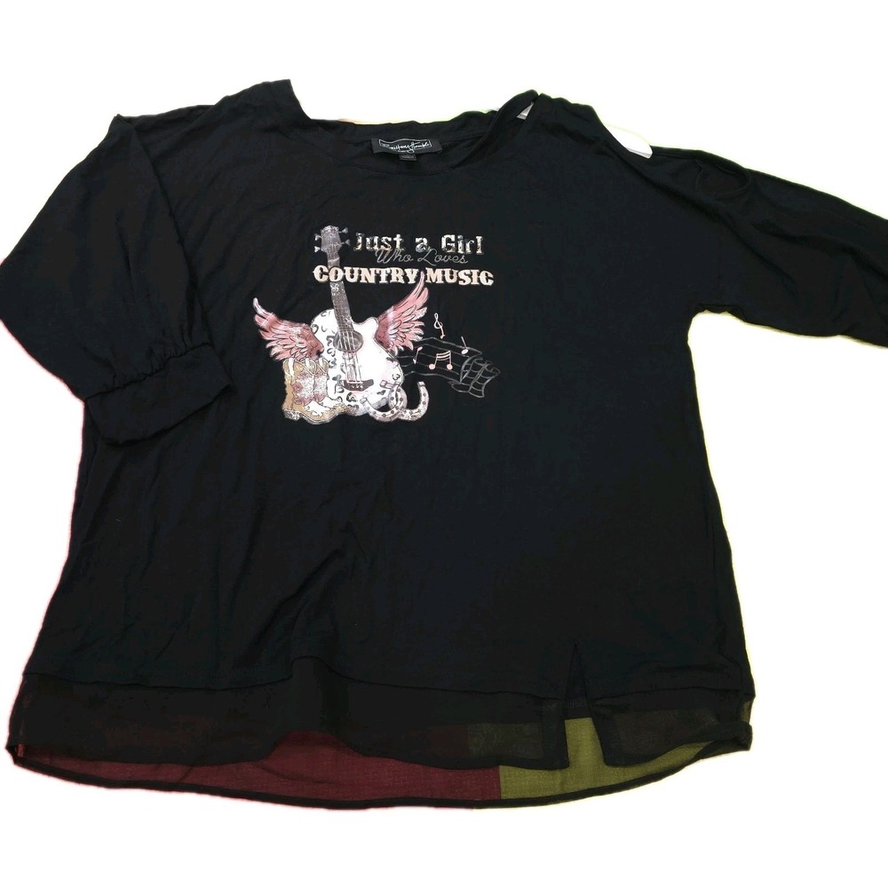 Brittany Humble Womens Large Black Cold Shoulder Top Country‎ Music Graphic L